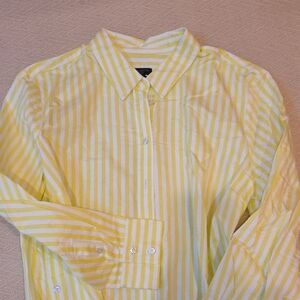 Talbots Women's Yellow and White Striped Button Down Shirt